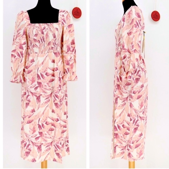 House of Harlow 1960 Dresses & Skirts - Revolve House of Harlow 1960 Linen Puff Sleeve Sweetheart Midi dress